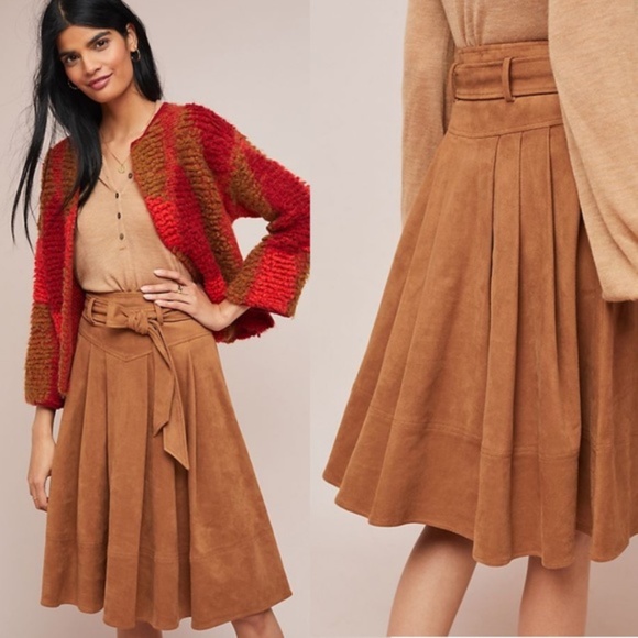 Anthropologie Dresses & Skirts - Anthropologie Brown Midi A-Line Skirt with Tie Front